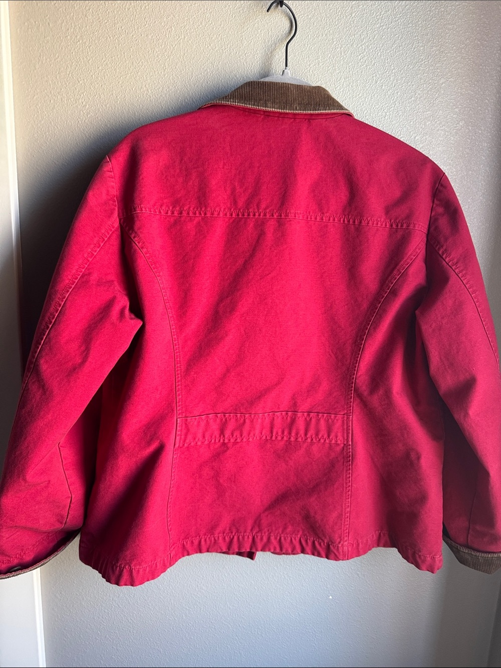 L.L. Bean Women's  Red Barn Jacket with Brown Corduroy Collar, Size LP. - Picture 8 of 9